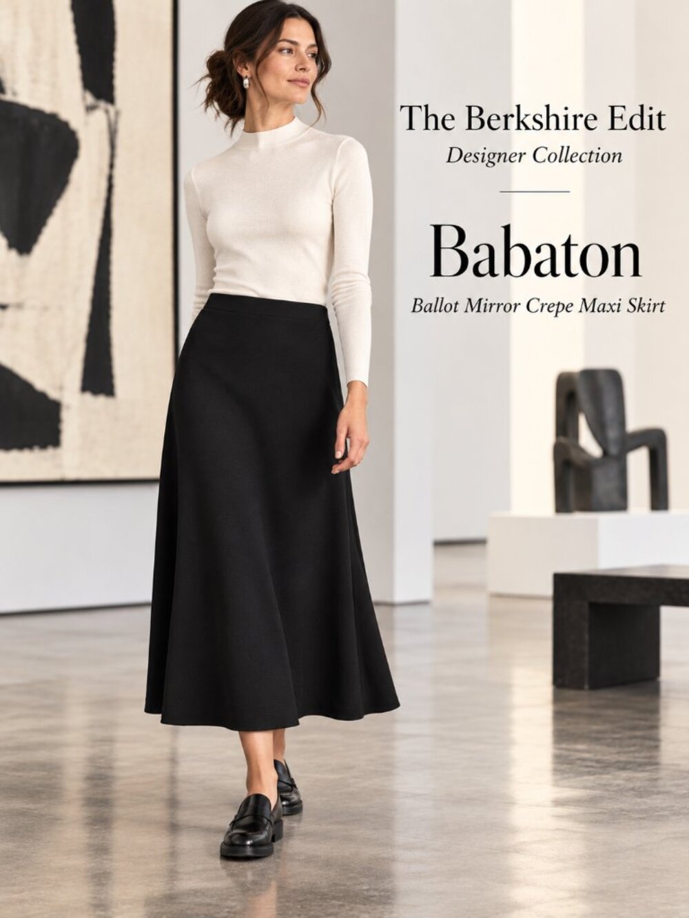 Aritzia Babaton Ballot Black Mirror Crepe A-Line Maxi Skirt Size 0
